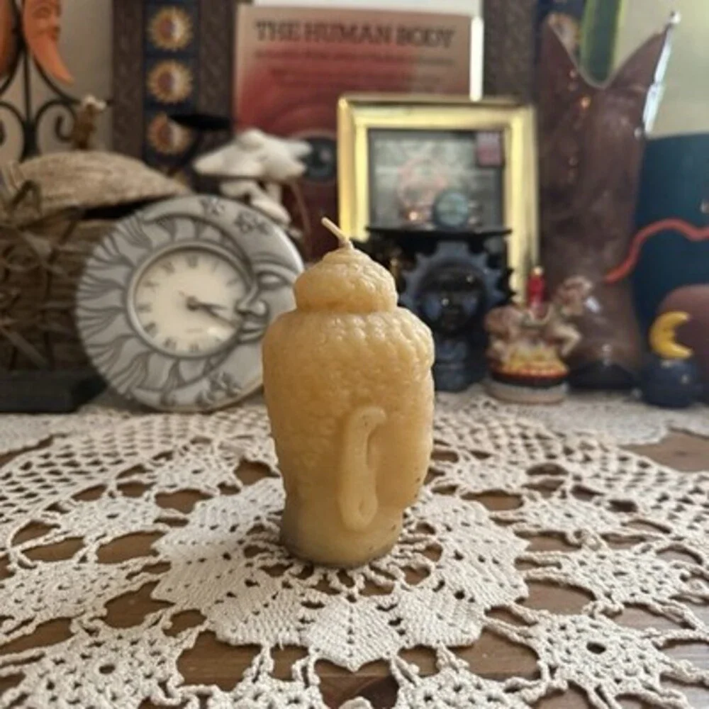 Vintage Whimsical Folk Art Buddha Head Candle Handcrafted Beeswax Figural